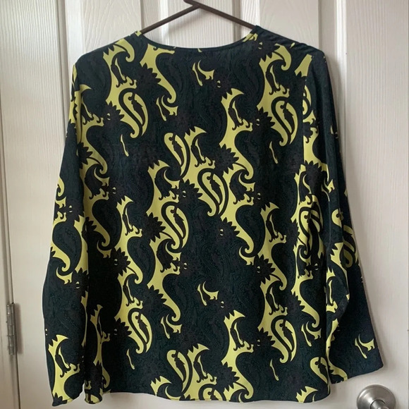 Jenni Kayne Paisley Print long sleeve Top blouse career office Medium 100% silk - Picture 6 of 6